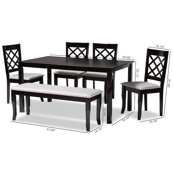 Baxton Studio Andor Grey Upholstered and Dark Brown Finished Wood 6-Piece Dining Set - 170-9726-10918-10519