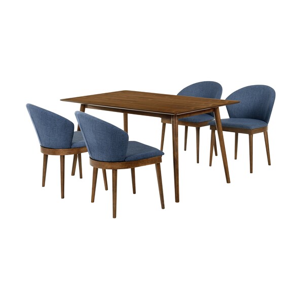 Armen Living Westmont and Juno Blue and Walnut 5 Piece Dining Set - SETWEDI5JNWABLU