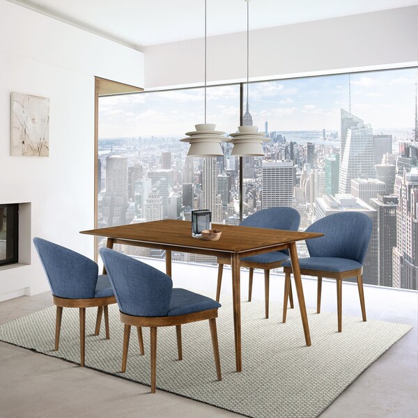 Armen Living Westmont and Juno Blue and Walnut 5 Piece Dining Set - SETWEDI5JNWABLU