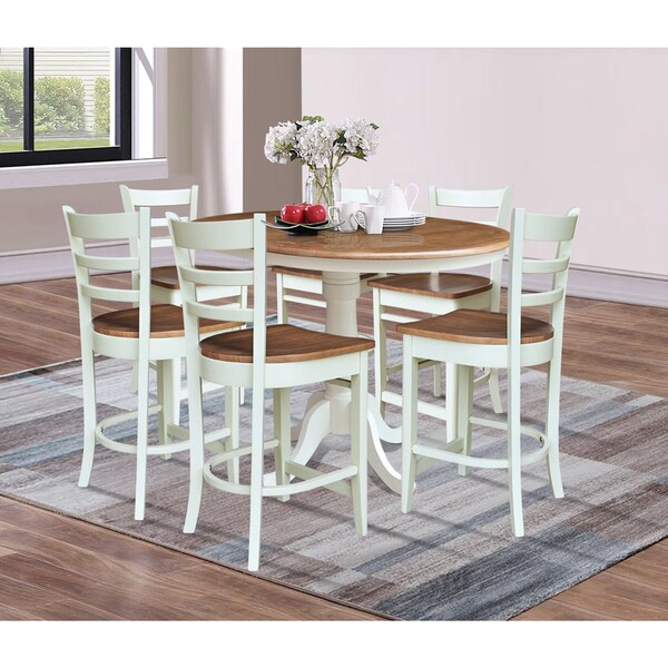 Whitewood Industries Rectangular Fixed Top Extension Pedestal Dining Table W/ 6 Counter Height Stools, 36 in W, 48 in H - K79-36RXT-6B-S6172-6