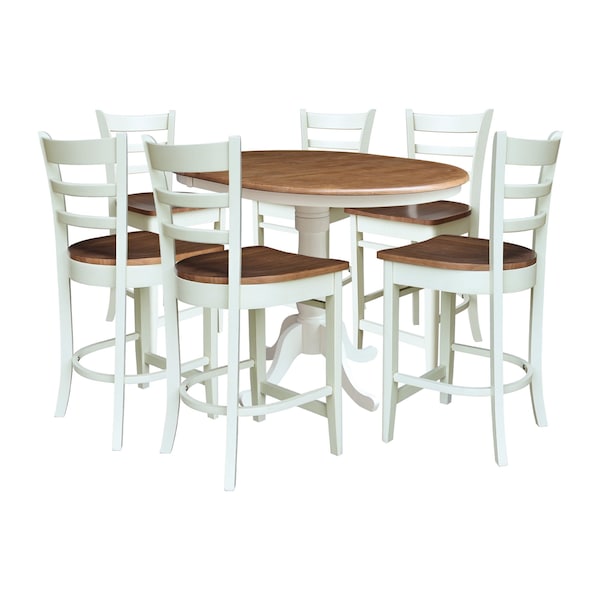 Whitewood Industries Rectangular Fixed Top Extension Pedestal Dining Table W/ 6 Counter Height Stools, 36 in W, 48 in H - K79-36RXT-6B-S6172-6