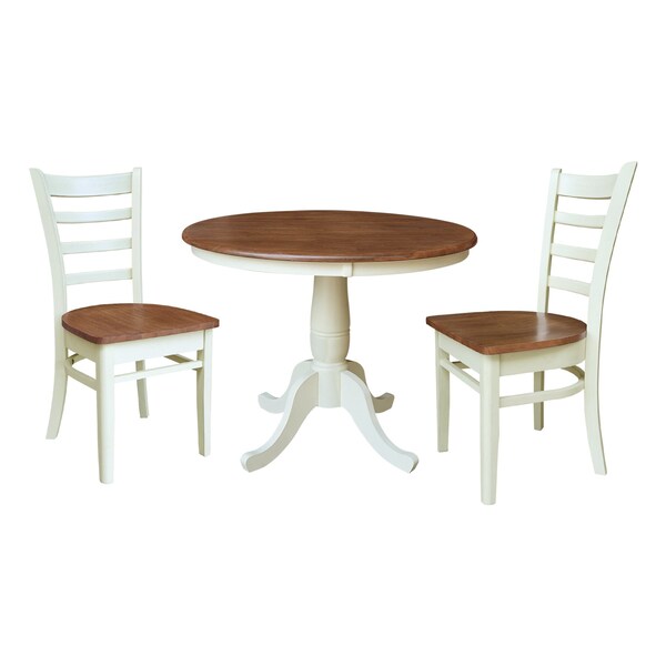 Whitewood Industries Rectangular Fixed Top Table W/ 2 Chairs, 36 in W, 29.1 in L, 36 in H, Parawood, Hickory/Shell, 3 - K79-36RT-C617-2