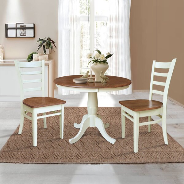 Whitewood Industries Rectangular Fixed Top Table W/ 2 Chairs, 36 in W, 29.1 in L, 36 in H, Parawood, Hickory/Shell, 3 - K79-36RT-C617-2