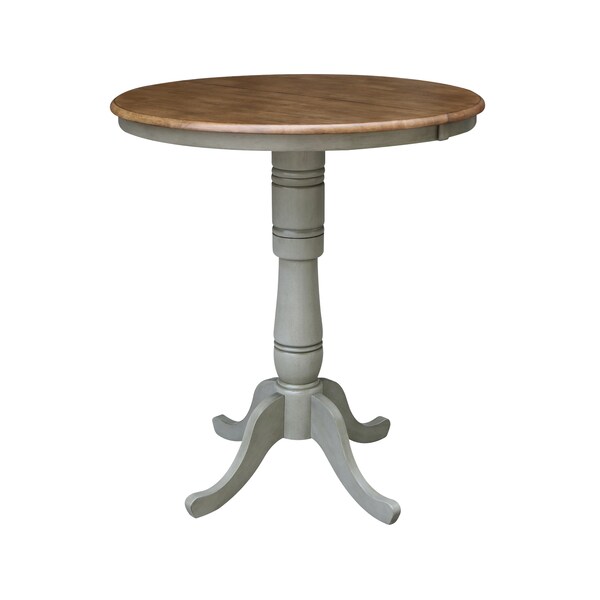 International Concepts Round 36 in Rd Extension Dining Table, 2 X-Back Bar Height Stools, Hickory/Stone, 36 in W, 48 in L - K41-36RXT-6B-S6133-2