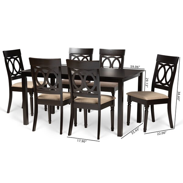 Baxton Studio Lucie Modern and Contemporary Sand Fabric and Dark Brown Finished Wood 7-Piece Dining Set - 174-10537-10519-ZORO