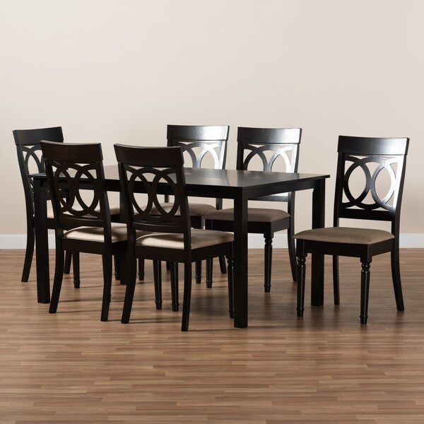 Baxton Studio Lucie Modern and Contemporary Sand Fabric and Dark Brown Finished Wood 7-Piece Dining Set - 174-10537-10519-ZORO