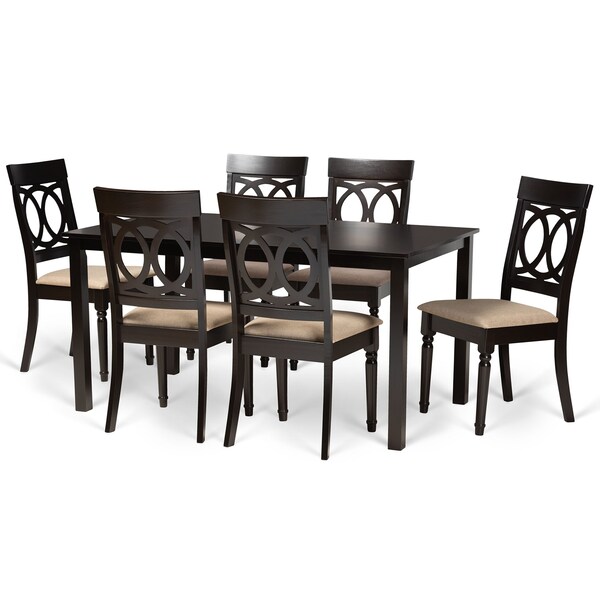 Baxton Studio Lucie Modern and Contemporary Sand Fabric and Dark Brown Finished Wood 7-Piece Dining Set - 174-10537-10519-ZORO