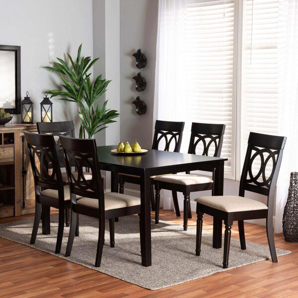 Baxton Studio Lucie Modern and Contemporary Sand Fabric and Dark Brown Finished Wood 7-Piece Dining Set - 174-10537-10519-ZORO