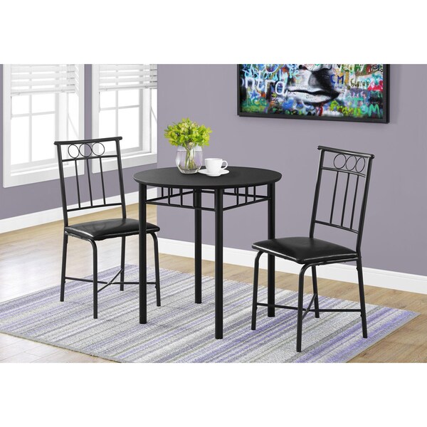 Homeroots 35 in. Black Leather Look Foam & Metal Dining Set 3 Piece - 332564