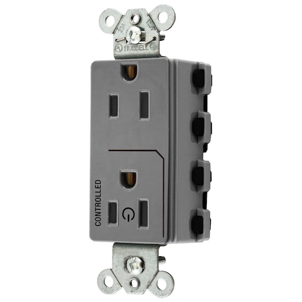 Hubbell Wiring Device-Kellems Straight Blade Devices, Receptacles, Style Line Decorator Duplex, SNAPConnect, Half Controlled, 15A 125V, 2-Pole 3-Wire Grounding, Nylon, Gray - SNAP2152C1GY