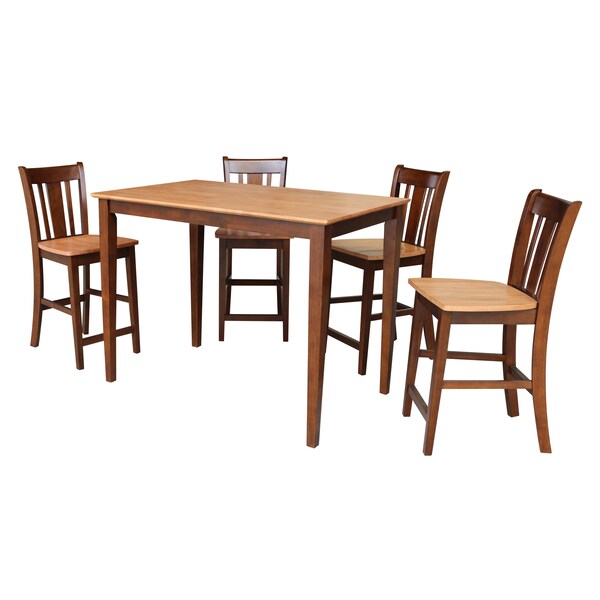 International Concepts Square 30x48 Counter Ht Dining Table, 4 Counter Ht Stools, Cinnamon/Espresso, 36 in W, 36 in L, Wood - K58-3048-S102-4