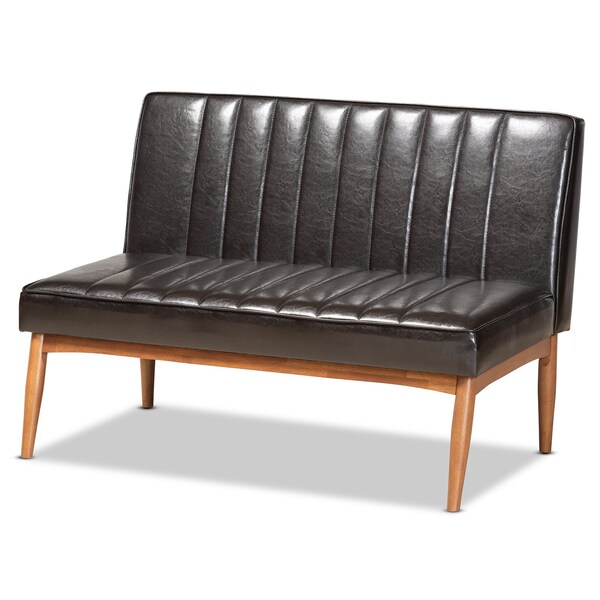 Baxton Studio Daymond Mid-Century Dark Brown Faux Leather and Walnut Brown Finished Wood 3-PC Dining Nook Set - 186-11349-9305-ZORO