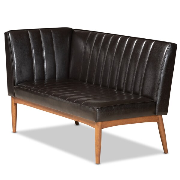 Baxton Studio Daymond Mid-Century Dark Brown Faux Leather and Walnut Brown Finished Wood 3-PC Dining Nook Set - 186-11349-9305-ZORO