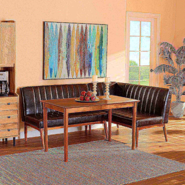 Baxton Studio Daymond Mid-Century Dark Brown Faux Leather and Walnut Brown Finished Wood 3-PC Dining Nook Set - 186-11349-9305-ZORO