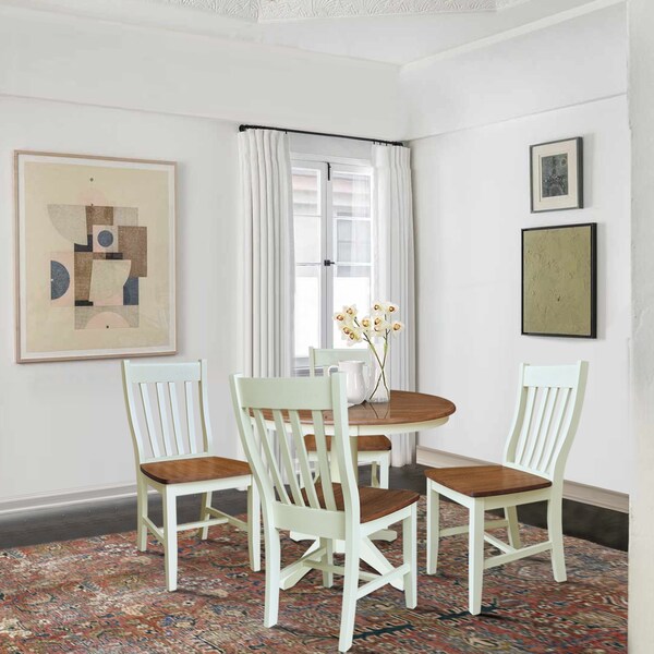 Whitewood Industries Rectangular Fixed Top Table W/ 4 Chairs, 36 in W, 29.9 in L, 36 in H, Parawood, Hickory/Shell, 5 - K79-36RT-27B-C61-4