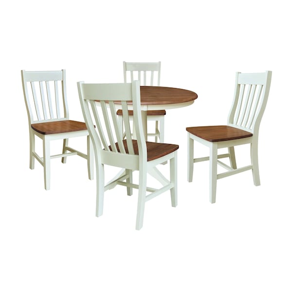 Whitewood Industries Rectangular Fixed Top Table W/ 4 Chairs, 36 in W, 29.9 in L, 36 in H, Parawood, Hickory/Shell, 5 - K79-36RT-27B-C61-4