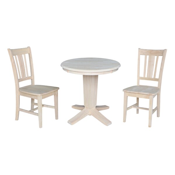 International Concepts 30 in. Solid Wood Round Top Dining Table with 2 Chairs, Unfinished - K-30RT-23B-C10-2