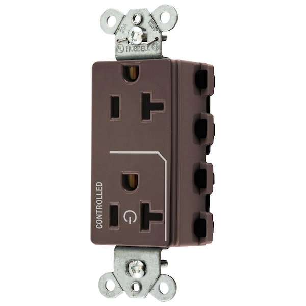 Hubbell Wiring Device-Kellems Straight Blade Devices, Receptacles, Decorator Duplex, SNAPConnect, Half Controlled, 20A 125V, 2-Pole 3-Wire Grounding, Nylon, Brown - SNAP2162C1