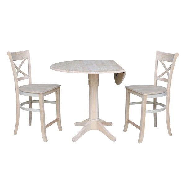 International Concepts Round 42 in Rd Ped Gathering Ht Table, 2 Stools, Unfinished, Ready to Finish, 42 in W, 42 in L, Wood - K-42DPT-27-S312-2