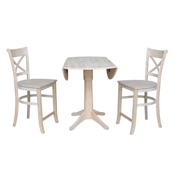 International Concepts Round 42 in Rd Ped Gathering Ht Table, 2 Stools, Unfinished, Ready to Finish, 42 in W, 42 in L, Wood - K-42DPT-27-S312-2