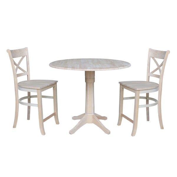 International Concepts Round 42 in Rd Ped Gathering Ht Table, 2 Stools, Unfinished, Ready to Finish, 42 in W, 42 in L, Wood - K-42DPT-27-S312-2