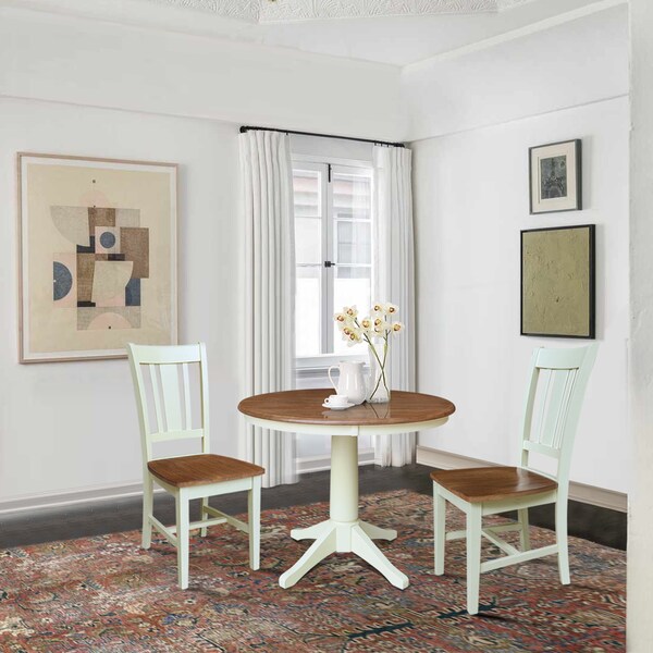 Whitewood Industries Rectangular Fixed Top Table W/ 2 Chairs, 36 in W, 29.9 in L, 36 in H, Parawood, Hickory/Shell, 3 - K79-36RT-27B-C10-2