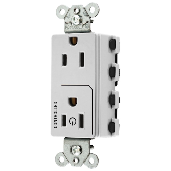 Hubbell Wiring Device-Kellems Straight Blade Devices, Receptacles, Style Line Decorator Duplex, SNAPConnect, Half Controlled, 15A 125V, 2-Pole 3-Wire Grounding, Nylon, White - SNAP2152C1W