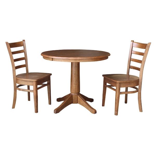 International Concepts Round 36 in Round Extension Dining Table with 2 Chairs, Distressed Oak, 36 in W, 48 in L, 30.1 in H - K42-36RXT-27B-C617-2
