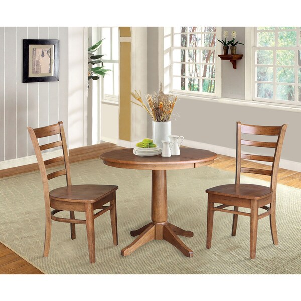 International Concepts Round 36 in Round Extension Dining Table with 2 Chairs, Distressed Oak, 36 in W, 48 in L, 30.1 in H - K42-36RXT-27B-C617-2