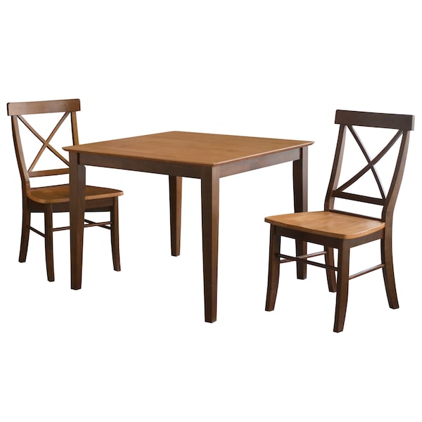 International Concepts Square 36X36 Dining Table with 2 X-Back Chairs, Cinnamon/Espresso, 36 in W, 36 in L, 30 in H, Wood - K58-3636-C613-2