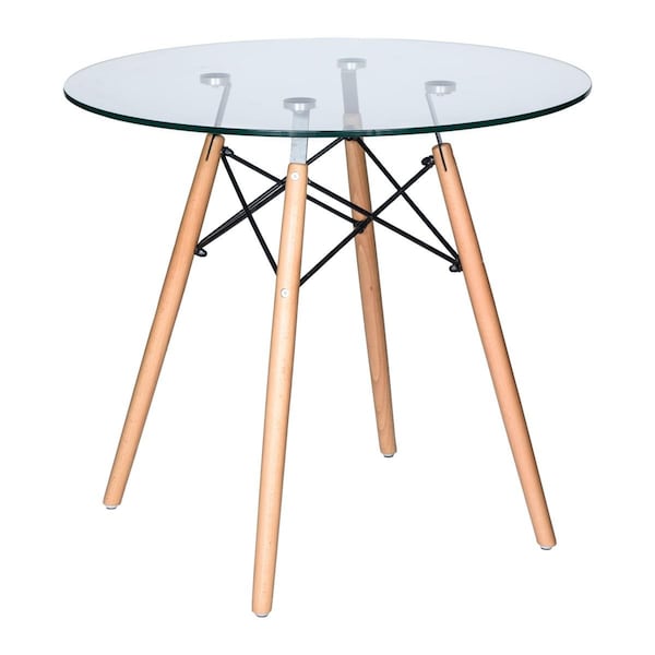 Kd Americana 29 in. Dover Round Bistro Glass Top Dining Table with Natural Wood Eiffel Base, Clear - KD2445262
