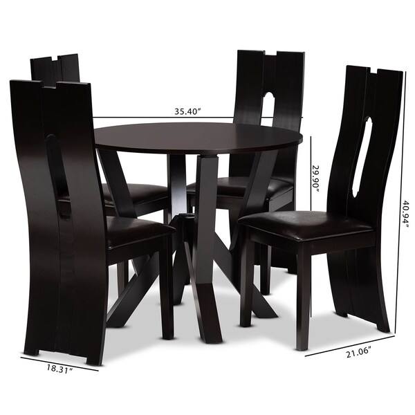 Baxton Studio Senan Dark Brown Upholstered and Finished Wood 5-Piece Dining Set - 170-8036-10900