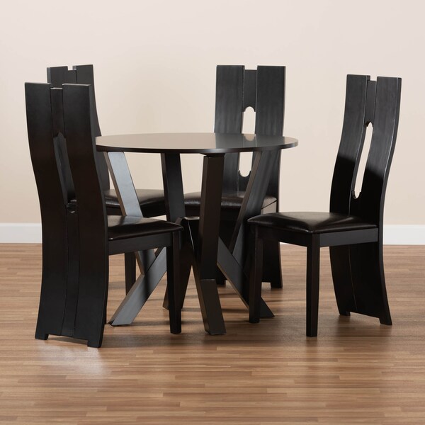Baxton Studio Senan Dark Brown Upholstered and Finished Wood 5-Piece Dining Set - 170-8036-10900