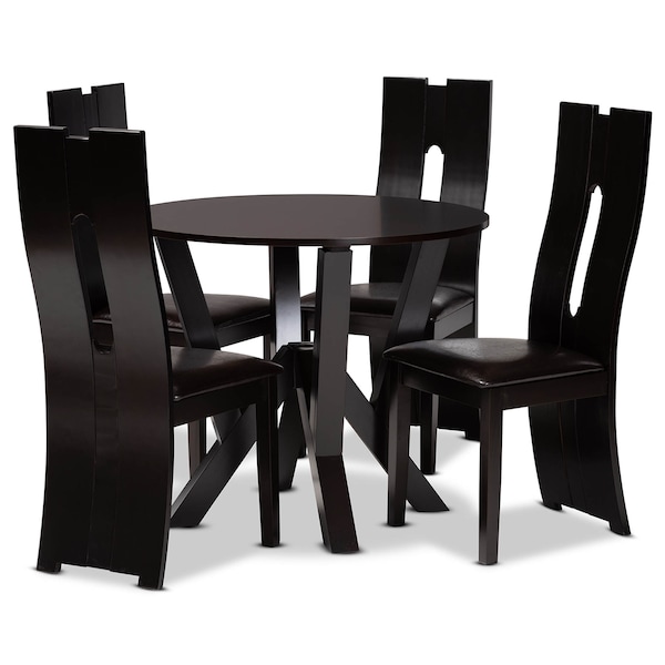 Baxton Studio Senan Dark Brown Upholstered and Finished Wood 5-Piece Dining Set - 170-8036-10900