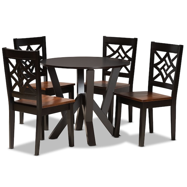 Baxton Studio Kaila Modern and Contemporary Two-Tone Dark Brown and Walnut Brown Finished Wood 5-Piece Dining Set - 179-11389-10900-ZORO