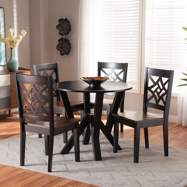 Baxton Studio Kaila Modern and Contemporary Two-Tone Dark Brown and Walnut Brown Finished Wood 5-Piece Dining Set - 179-11389-10900-ZORO