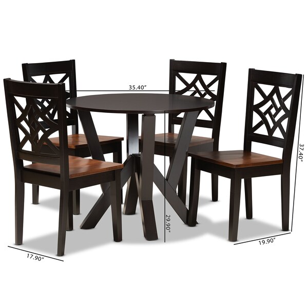Baxton Studio Kaila Modern and Contemporary Two-Tone Dark Brown and Walnut Brown Finished Wood 5-Piece Dining Set - 179-11389-10900-ZORO