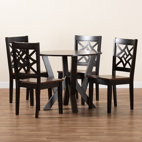 Baxton Studio Kaila Modern and Contemporary Two-Tone Dark Brown and Walnut Brown Finished Wood 5-Piece Dining Set - 179-11389-10900-ZORO