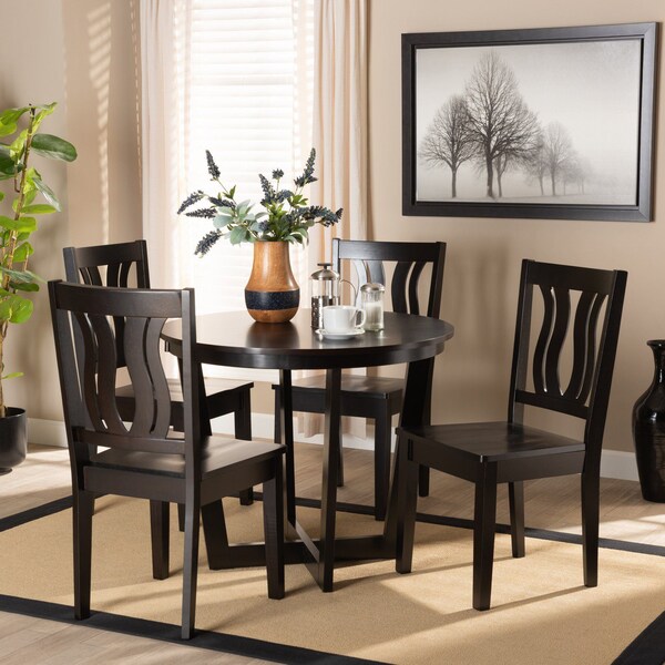 Baxton Studio Elodia Modern and Contemporary Transitional Dark Brown Finished Wood 5-Piece Dining Set - 177-11377-10898-ZORO