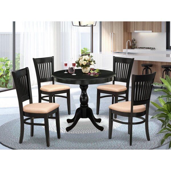 East West Furniture 5 Piece Antique Dining Room Table Set - Black - AMVA5-BLK-C