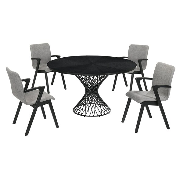 Armen Living Cirque and Varde 5 Piece Black Round Dining Set - SETCQDIBLK5A