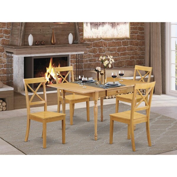 East West Furniture 5 Piece Monza Wood Dining Table Set - Oak - MZBO5-OAK-W
