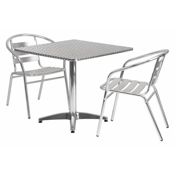 Flash Furniture Square Table Set, 31.5 W, 31.5 L, 27.5 H, Aluminum, Plastic, Stainless Steel, Grey - TLH-ALUM-32SQ-017BCHR2-GG