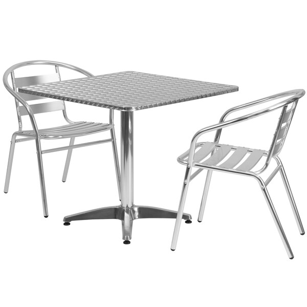 Flash Furniture Square Table Set, 31.5 W, 31.5 L, 27.5 H, Aluminum, Plastic, Stainless Steel, Grey - TLH-ALUM-32SQ-017BCHR2-GG