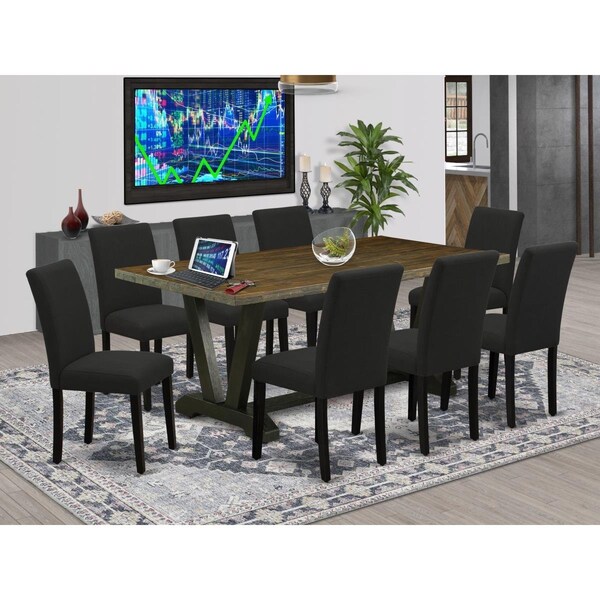 East West Furniture 9 Piece V-Style Kitchen Dining Table Set - Black - V677AB624-9