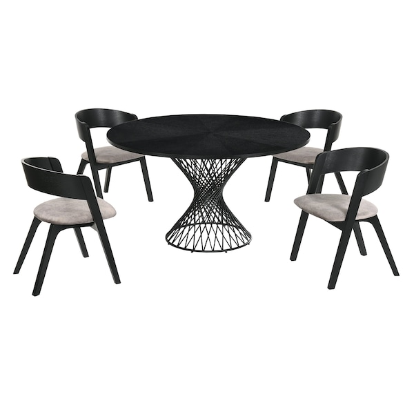 Armen Living Cirque and Jackie 5 Piece Black Round Dining Set - SETCQDIBLK5E