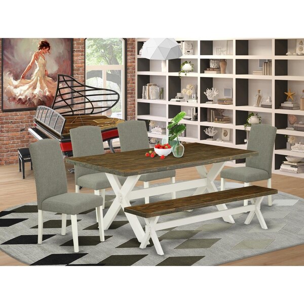 East West Furniture 6 Piece X-Style Fashionable Kitchen Table Set - Linen White - X077EN206-6
