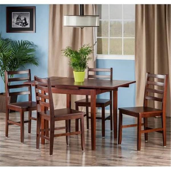 Winsome Trading 5 Piece Pulman Extension Table with Ladder Back Chairs Set, Walnut - 94556