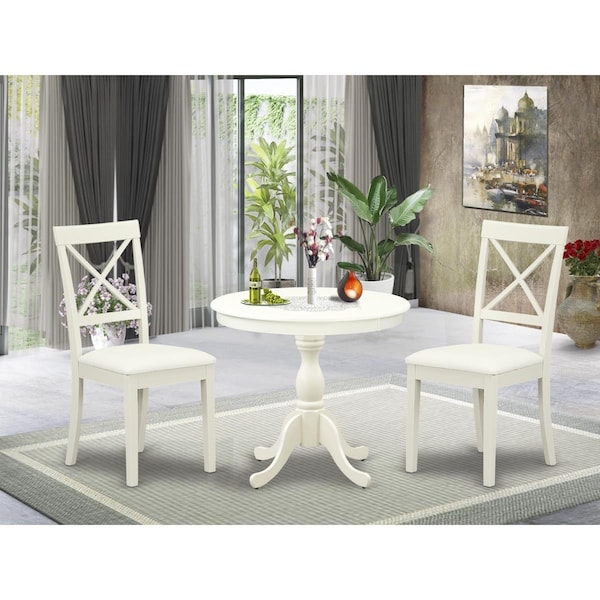 East West Furniture 3 Piece Antique Dining Room Set - Linen White - AMBO3-LWH-C
