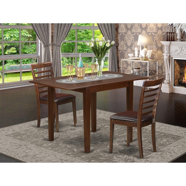 East West Furniture 3 Piece Norden Dining Room Table Set - Mahogany - NDML3-MAH-LC